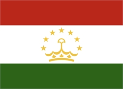 [ai] The flag of Tajikistan features three horizontal stripes: red at the top, white in the middle, and green at the bottom. In the center of the white stripe, there is a golden crown surrounded by seven stars.